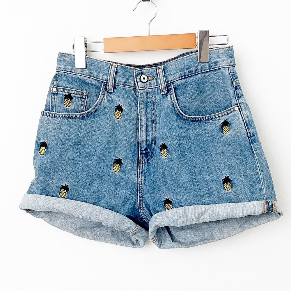 Zara Embroidered Pineapple Denim Shorts